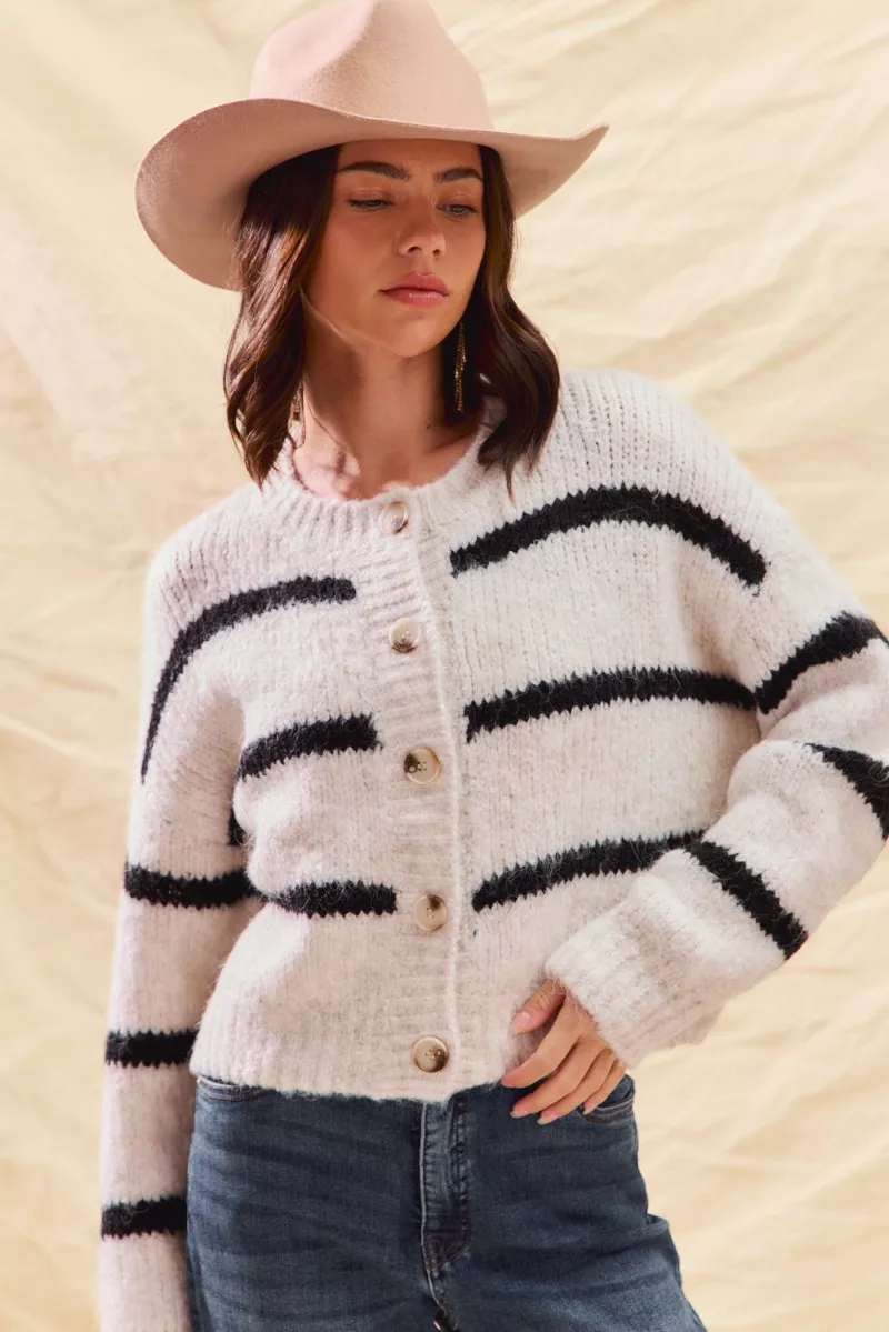 Stripe Soft Touch Button Cozy Sweater Cardigan, image 18