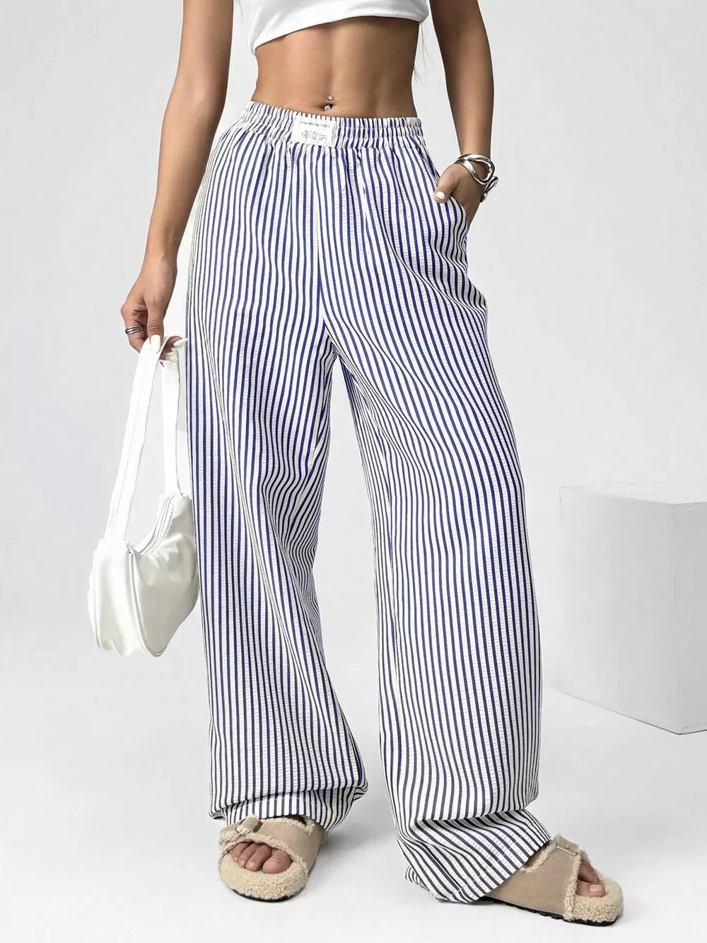 Striped High-Waisted Wide Leg Pants, image 2
