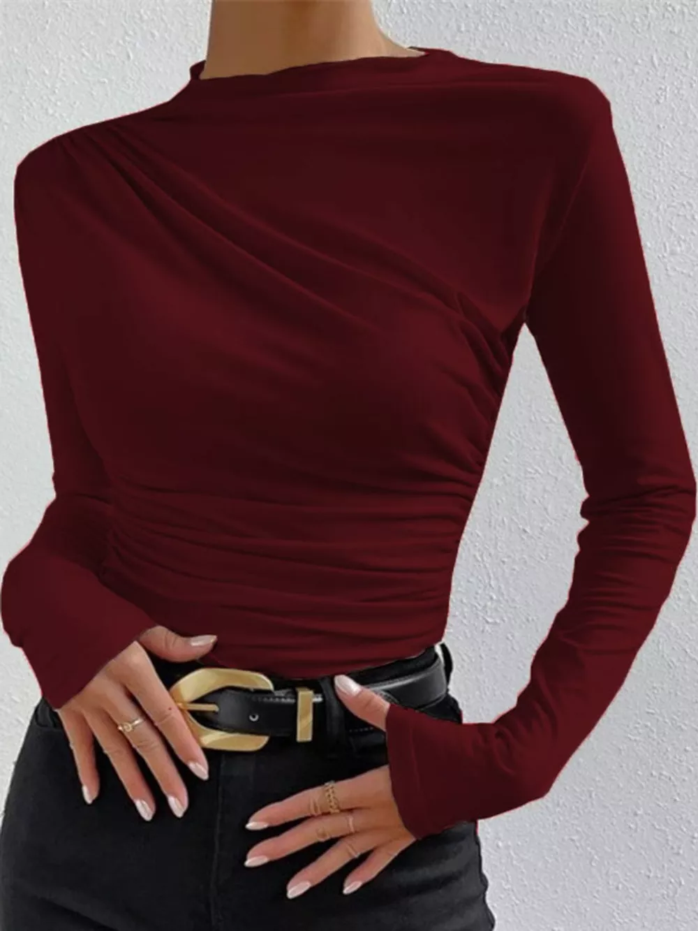 Ruched Long Sleeve Slim-Fit T-Shirt, image 26