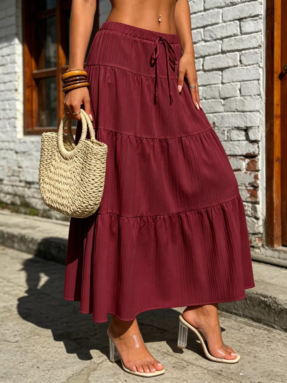Tiered Maxi Skirt with Drawstring Waist, image 10
