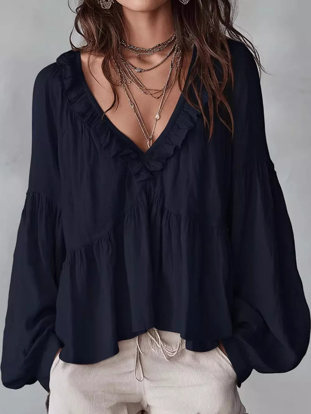 Ruffled V-Neck Blouse, image 20