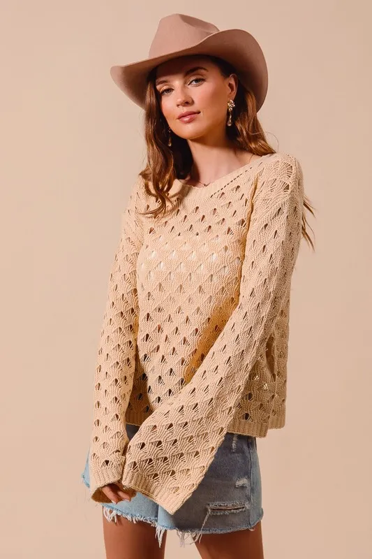 Geometric Pattern Open Knit Lightweight Sweater, image 3