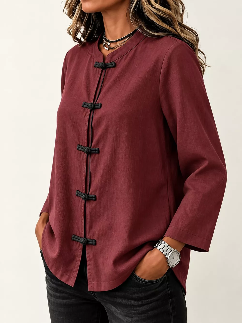Chinese Style Mandarin Collar Blouse, image 22