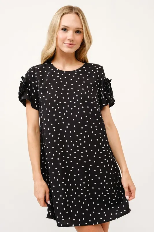 Embellished Sleeve Polka Dots Shift Dress