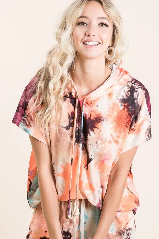 Tie Dye Terry Hoodie With Drawstring, image 10