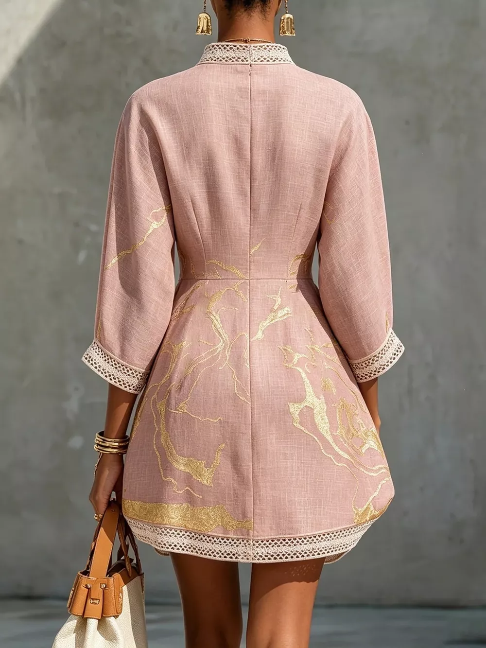 Notched 3/4 Sleeve Mini Dress, image 24