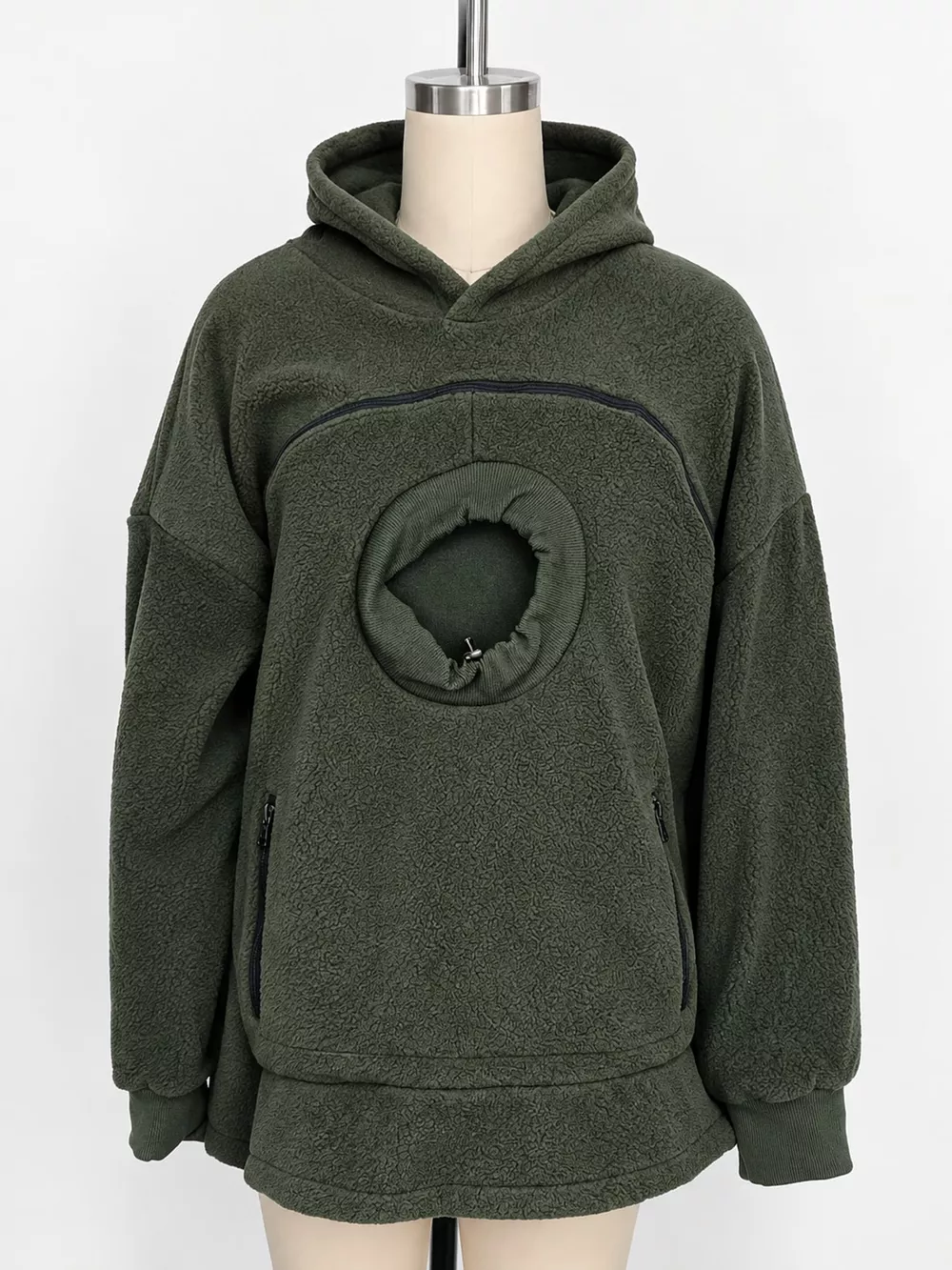 Full Size Fleece Pet-Carrying Hoodie with Cat Pouch Plus Size, image 7