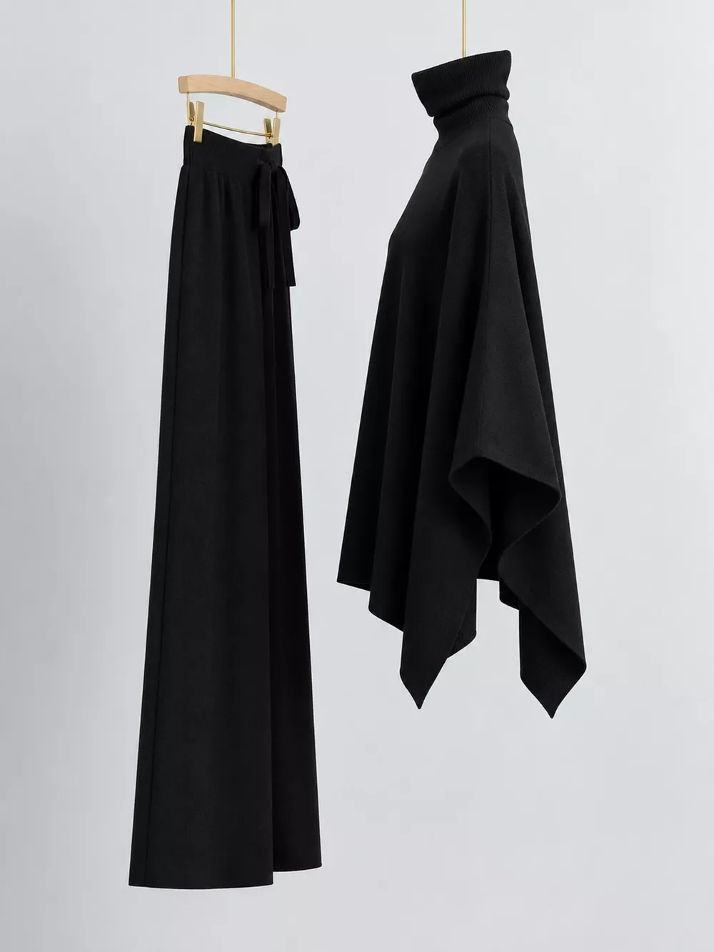 Elegant Turtleneck Poncho Sweater and Wide-Leg Knit Pants Set, image 10