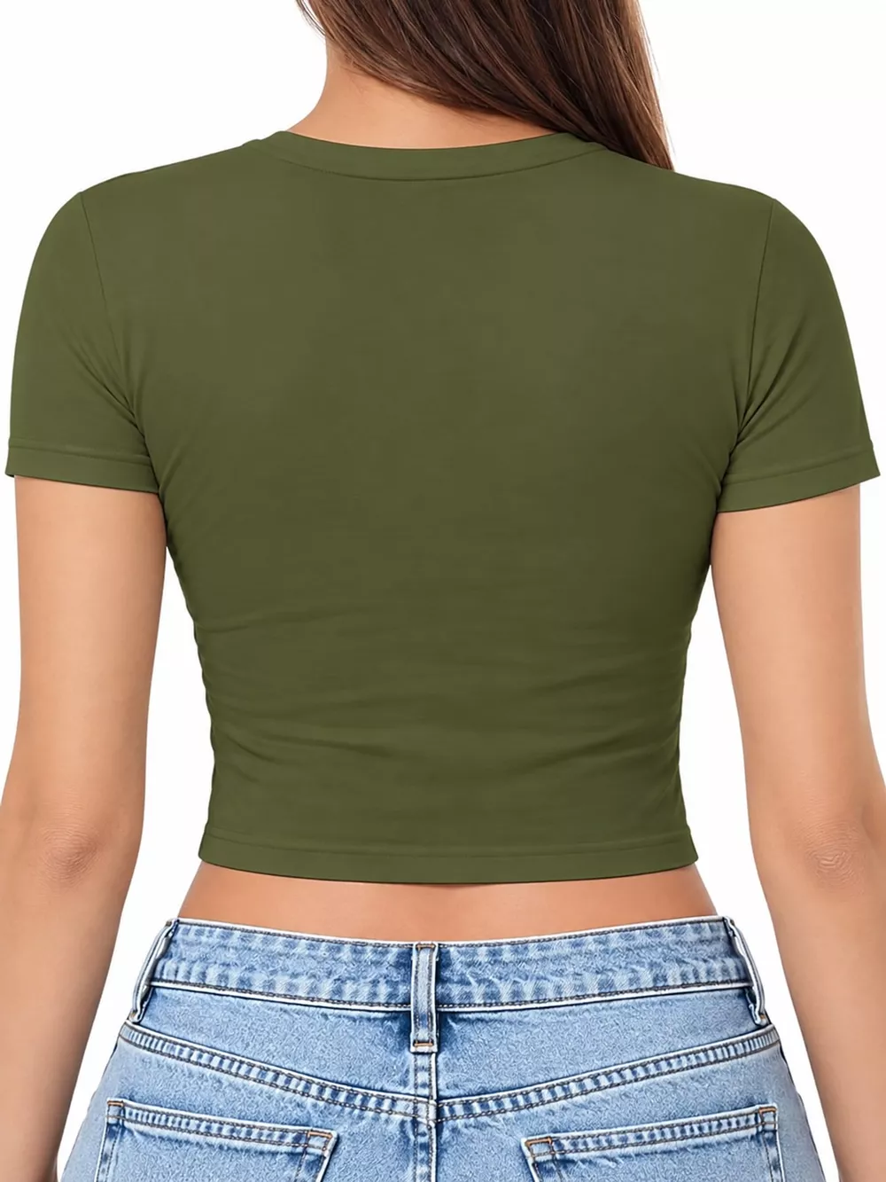 Slim Fit Basic Crew Neck Short Sleeve Crop T-Shirt, image 18