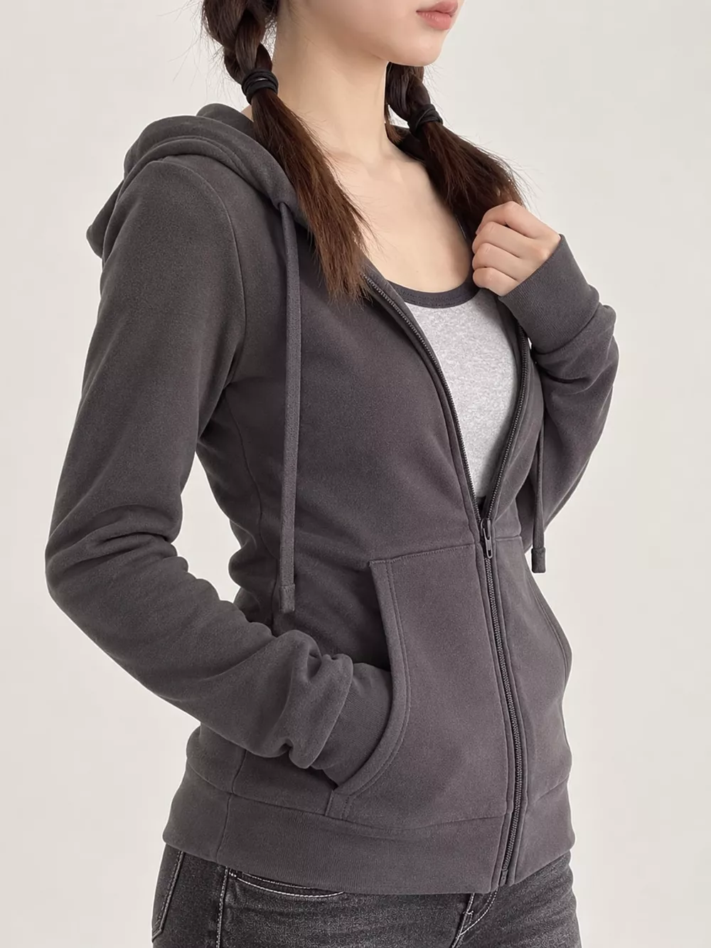 Drawstring Zip-Up Slim Fit Hoodie, image 15