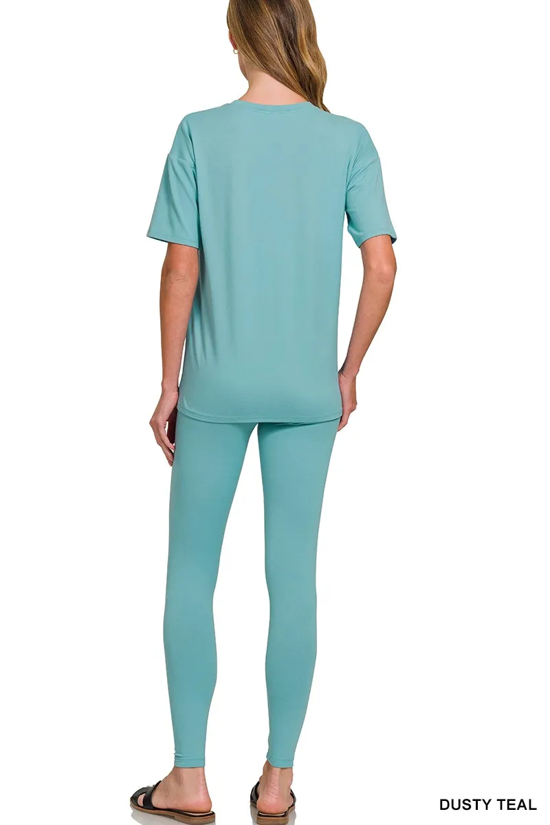Brushed Dty Microfiber Short Sleeve Top and Pants Loungewear Set, image 3