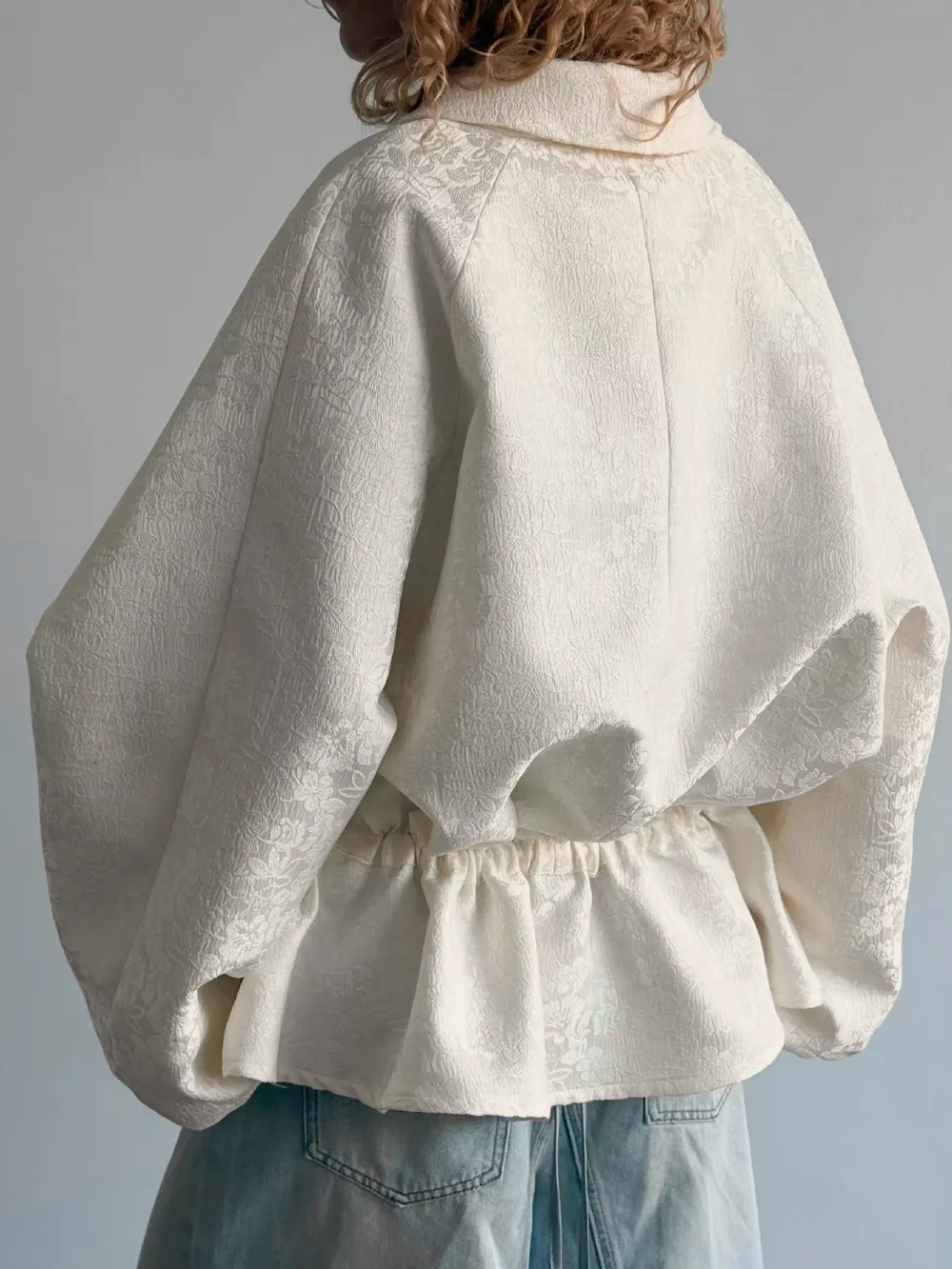 Jacquard Bomber Jacket with Drawstring Waist, image 3