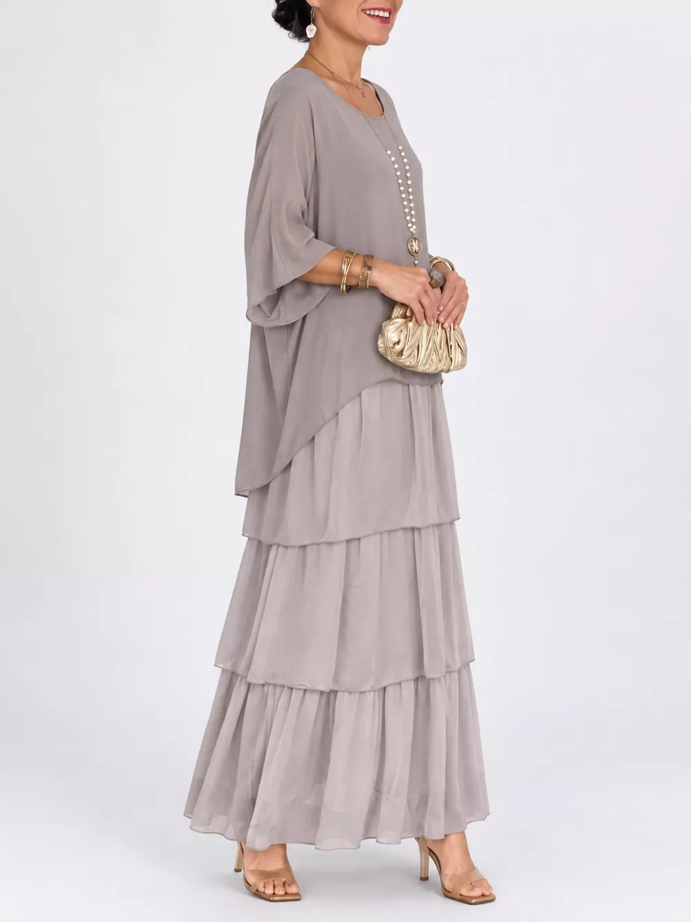 Full Size Layered Batwing Sleeve Maxi Dress Plus Size, image 2