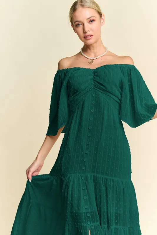 Swiss Dotted Ruched Ruffle Open Back Midi Dress, image 7