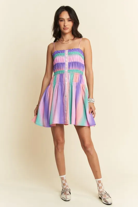 Multi Color Ombre Printed Bodice Button Up Dress, image 10