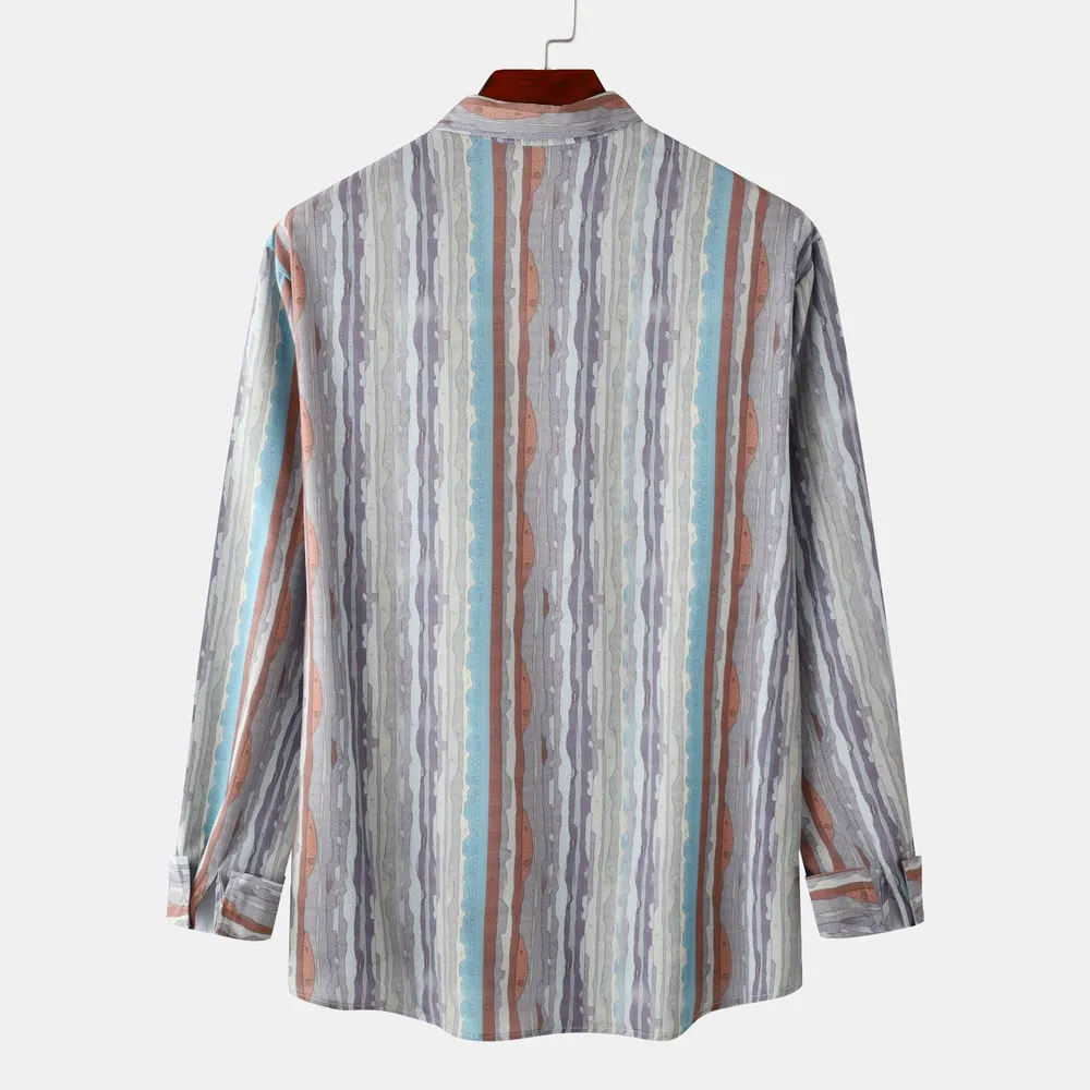 Men's Casual Vintage Striped Long Sleeve Button-Down Shirt, image 2