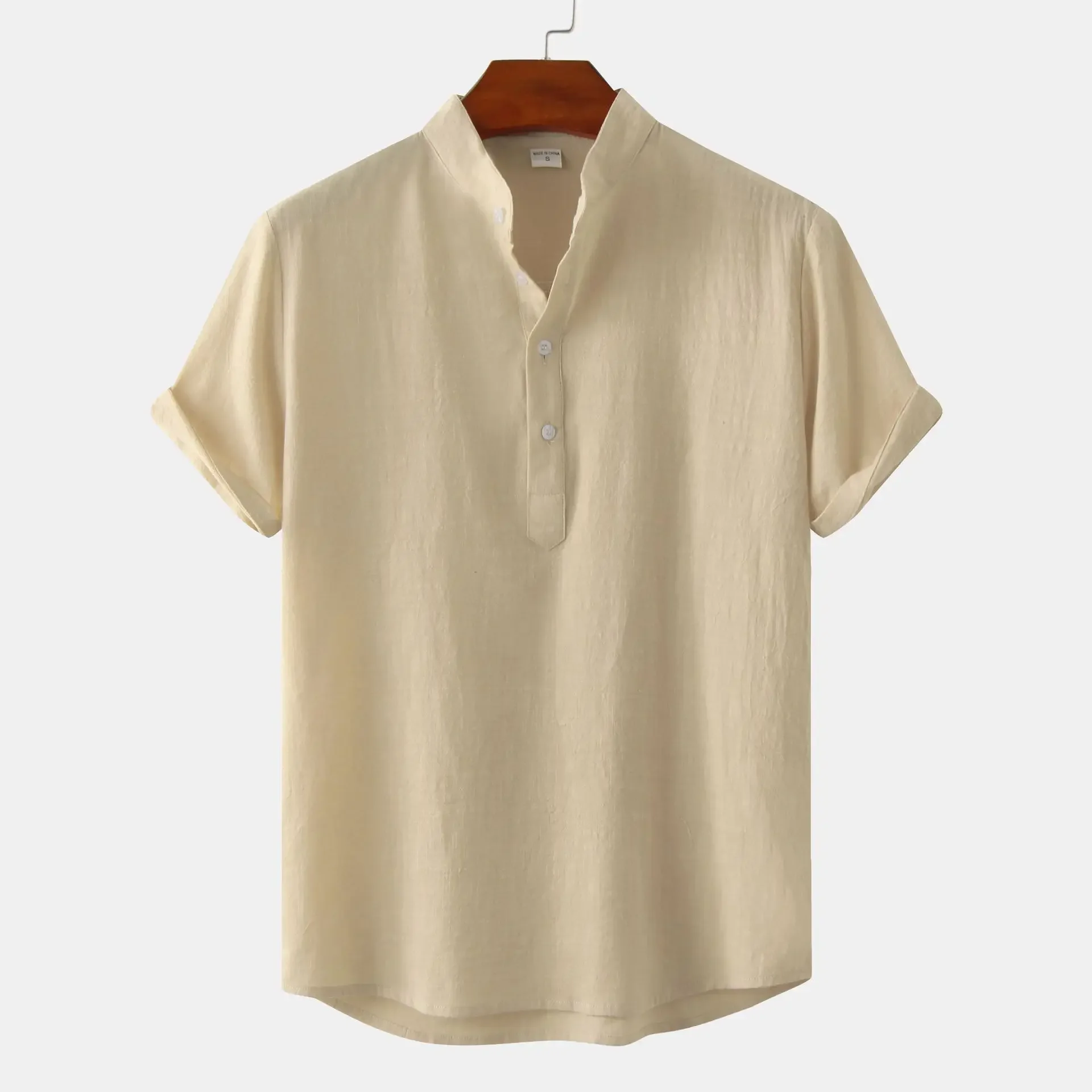 Men's Mandarin Collar Short Sleeve Henley Shirt, image 21