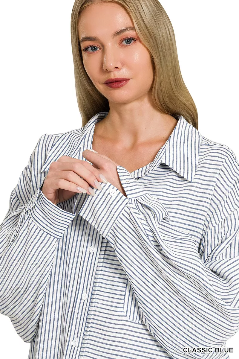 Woven Stripe Button Down Shirt, image 8