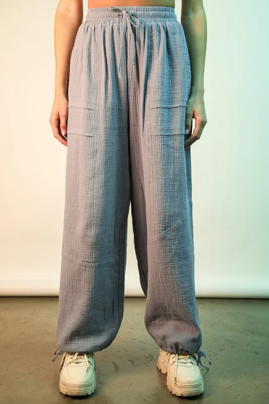 Wide Leg Gauze Solid Pants, image 2