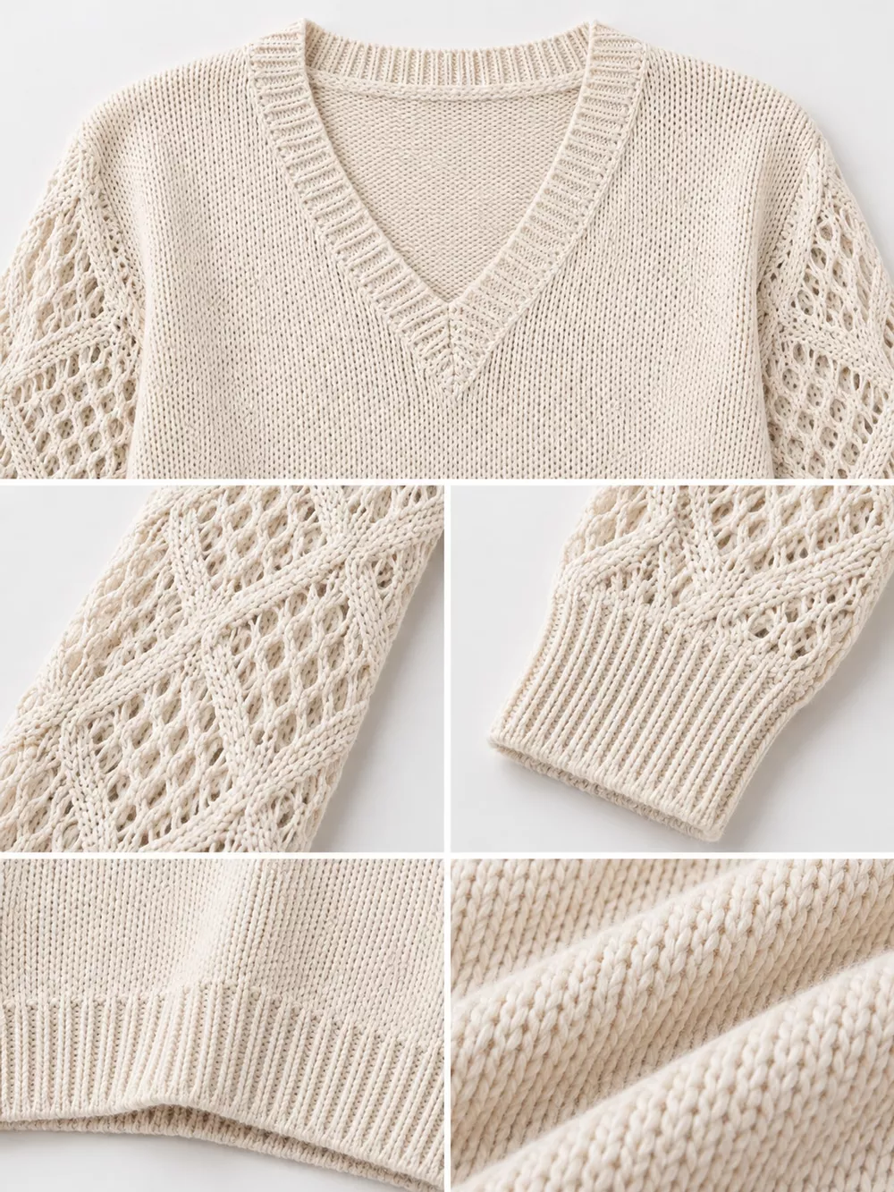 Full Size V-Neck Hollow-Out Long Sleeve Sweater Plus Size, image 13