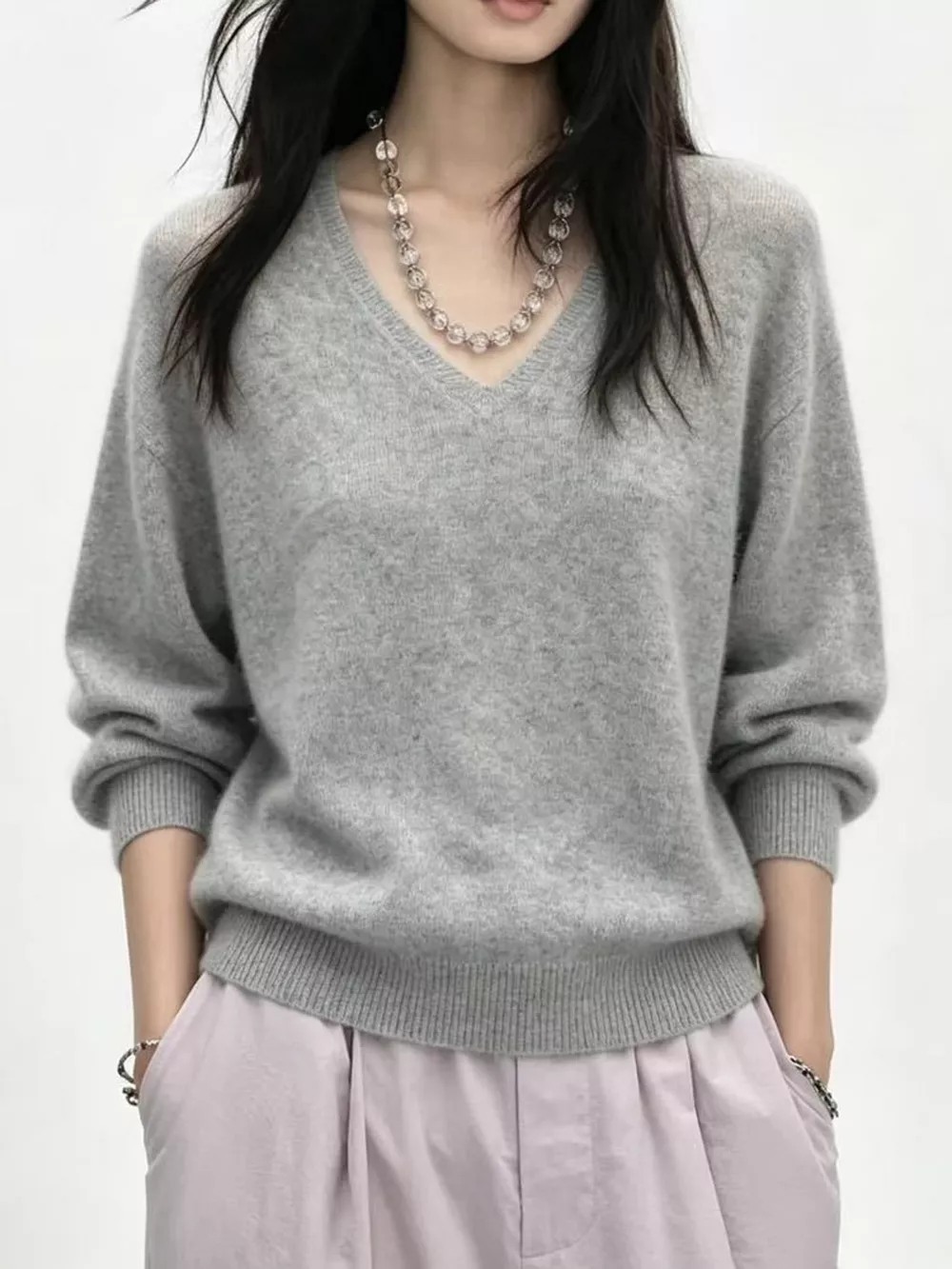 V-Neck Dropped Shoulder Sweater, image 33