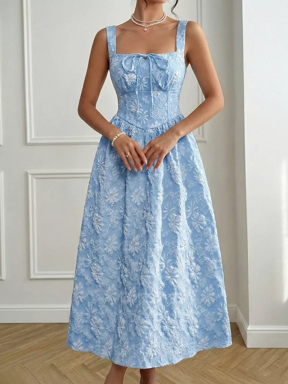 Floral Tie-Front A-Line Midi Dress, image 9