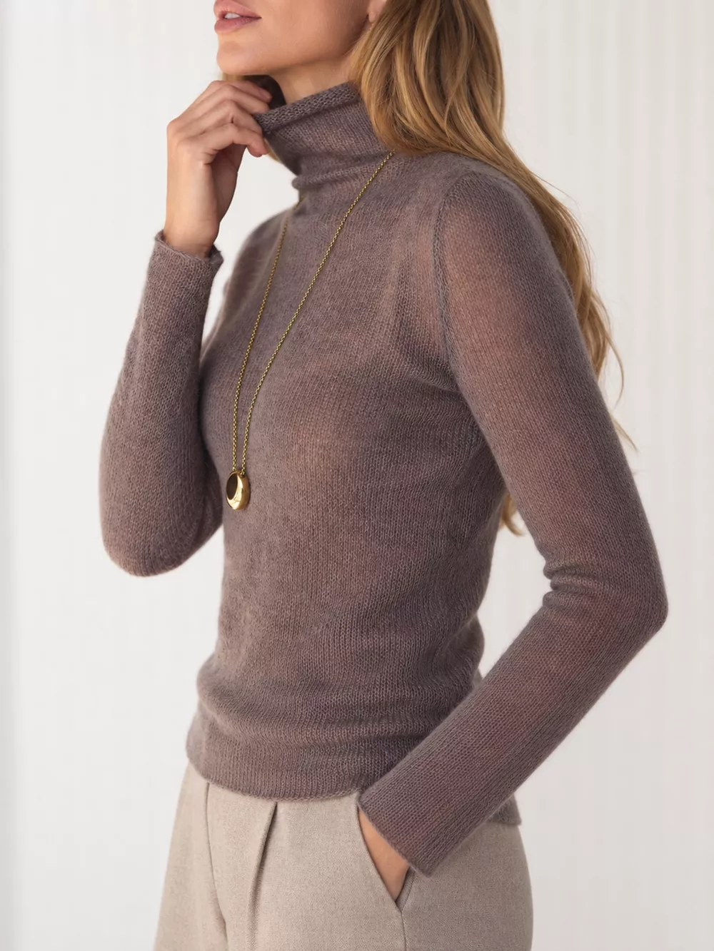 Sheer Turtleneck Knit Top, image 16