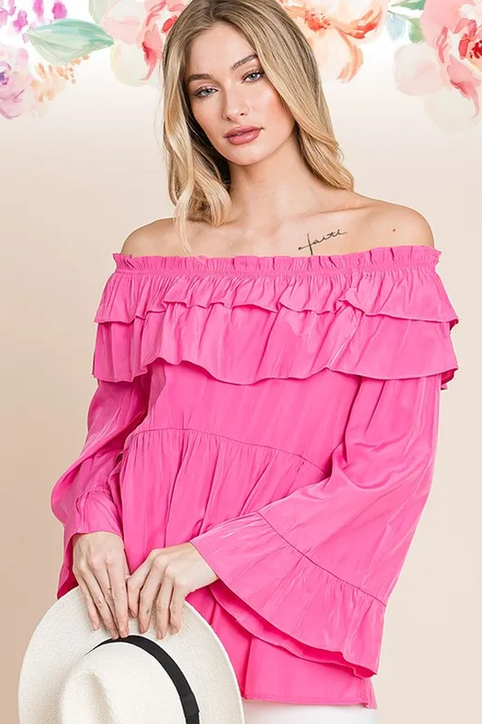 Ruffled Trumpet Sleeve Off-The-Shoulder Top, image 6