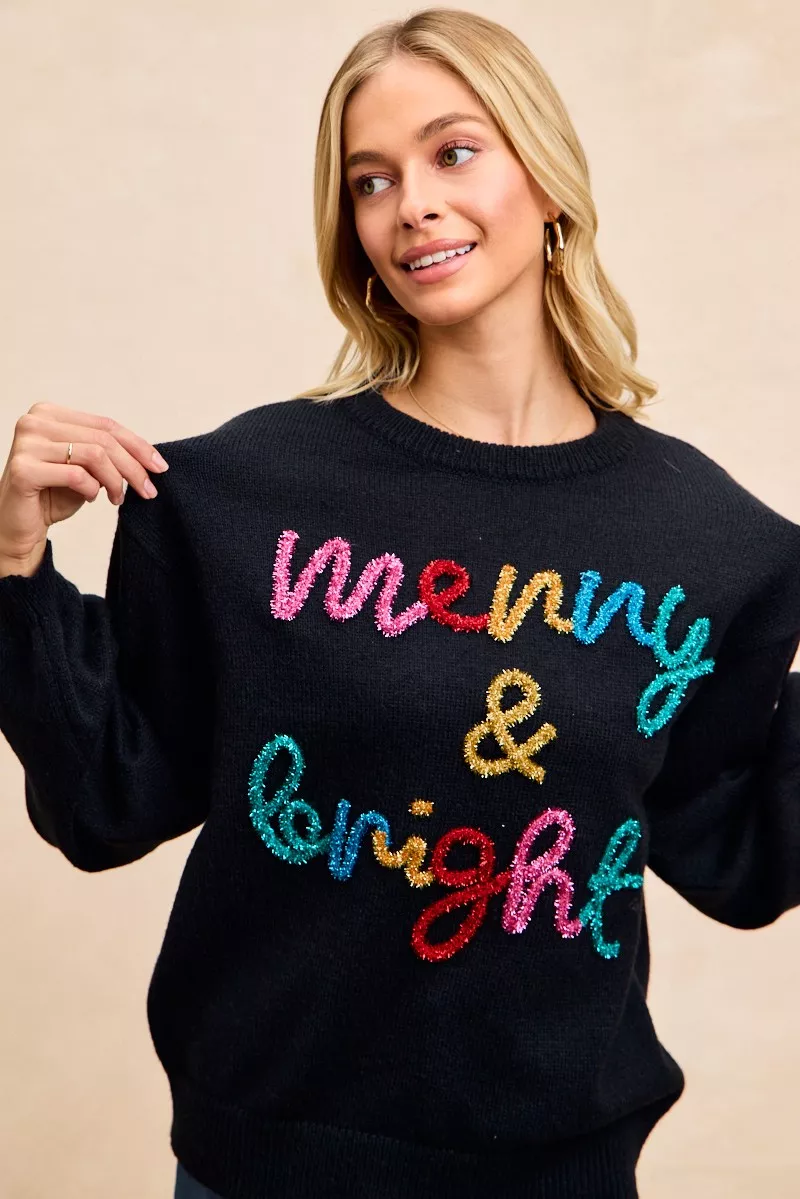 Tinsel Lettering Christmas Sweater, image 2