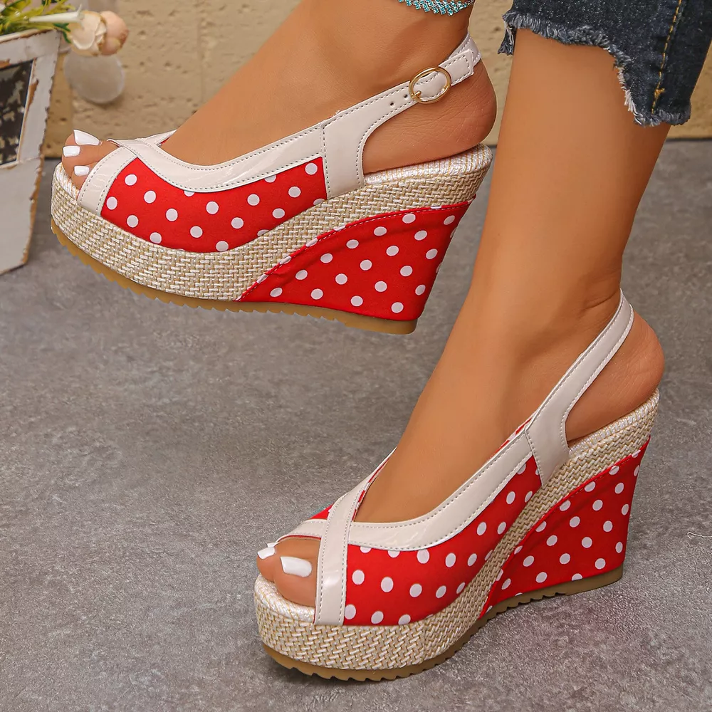 Polka Dot Peep Toe Wedge Sandals, image 9