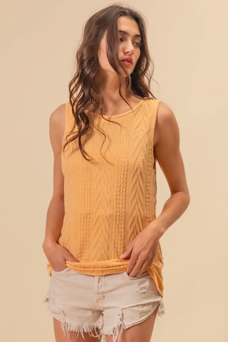 Textured Sweather Knit Twist Back Sleeveless Top