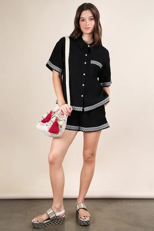 Crinkled Woven Shirt Top & Shorts Set, image 6