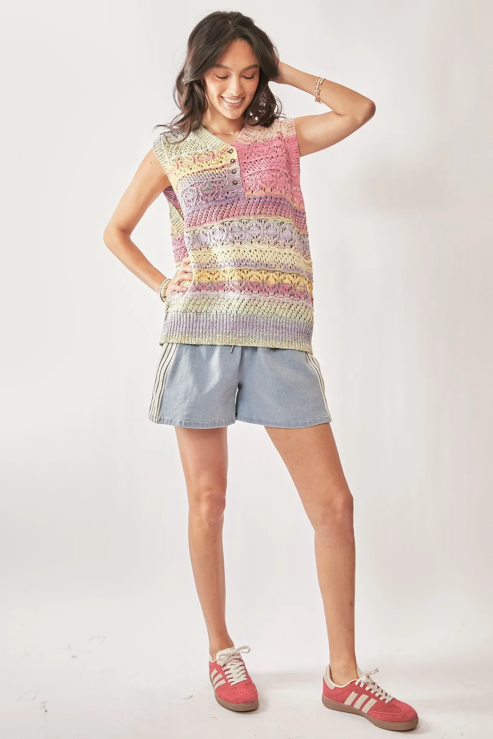 Multi Color Crochet Sleeveless Knit Vest Top, image 10