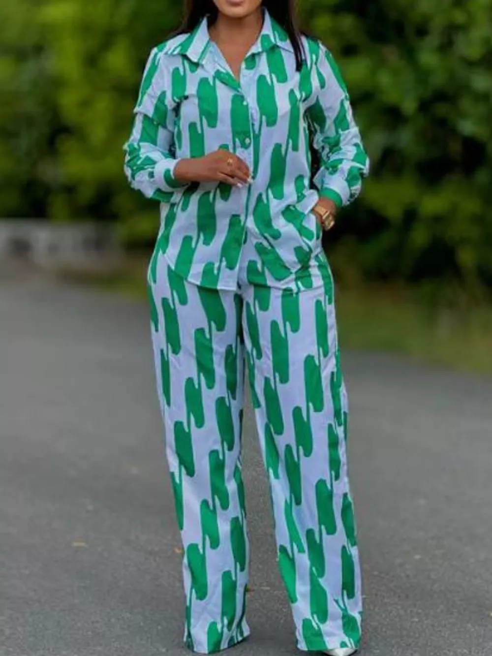 Striped Button-Down Shirt and Wide-Leg Pants Two-Piece Set, image 26